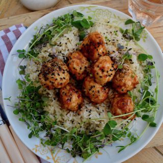 Sriracha Honey Meatballs recipe from Lucy Loves