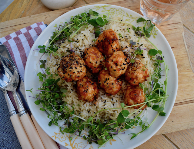 Sriracha Honey Meatballs recipe from Lucy Loves