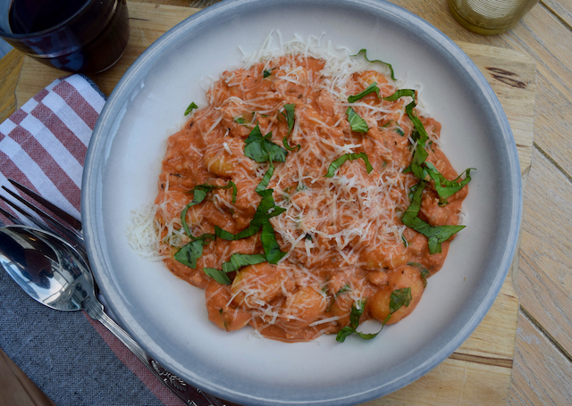One Pot Creamy Sausage Gnocchi recipe from Lucy Loves Food Blog