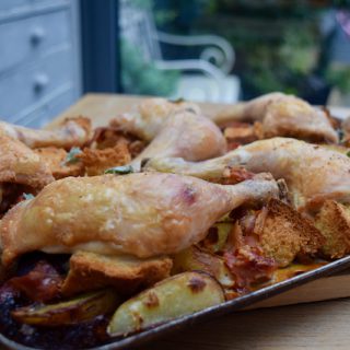 Roast Chicken with Bacon and Sourdough recipe from Lucy Loves Food Blog