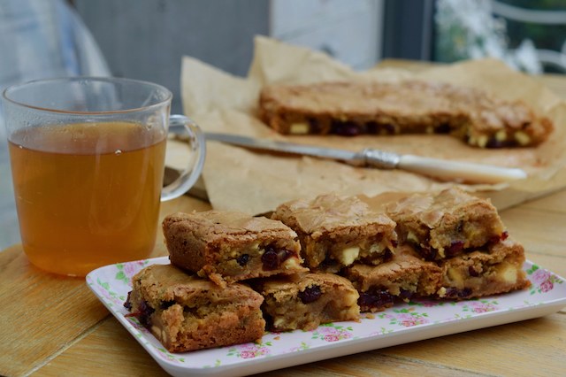 Cranberry and White Chocolate Blondies recipe from Lucy Loves Food Blog