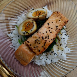 Maple Soy Salmon with Soy Eggs from Lucy Loves Food Blog