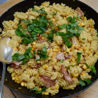 Parmesan, Corn and Bacon Pasta recipe from Lucy Loves Food Blog