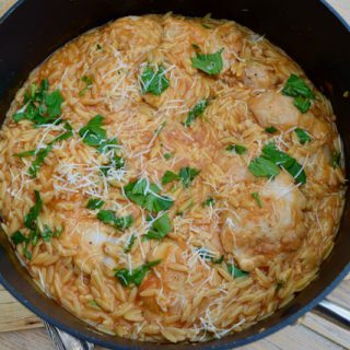 One Pot Chicken with Orzo and Parmesan recipe from Lucy Loves Food Blog