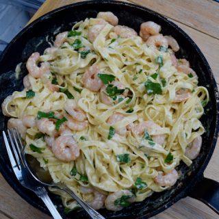 Tagliatelle with Prawns, Garlic and Parmesan recipe from Lucy Loves