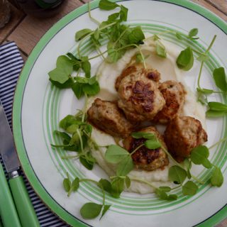 Lemon Dijon Meatballs with Parmesan Cauliflower recipe from Lucy Loves