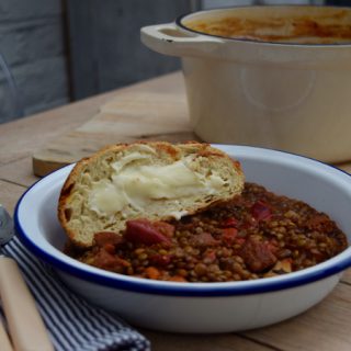 One Pot Lentils with Chorizo recipe from Lucy Loves Food Blog